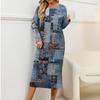 Women's Fashionable Casual Long-Sleeved Round Neck Retro Geometric Print Elegant Dress