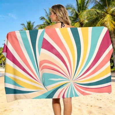 Retro Sommer Swirl Streifen Strandtuch Geometrisches Streifenmuster Weiches Saugfähiges Schnelltrocknendes Handtuch für Strand Schwimmbad Reisen