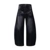 Unisex American Retro Washed Scimitar Jeans: Whiskered Wide-Leg Pants with Clean-Fit Design.
