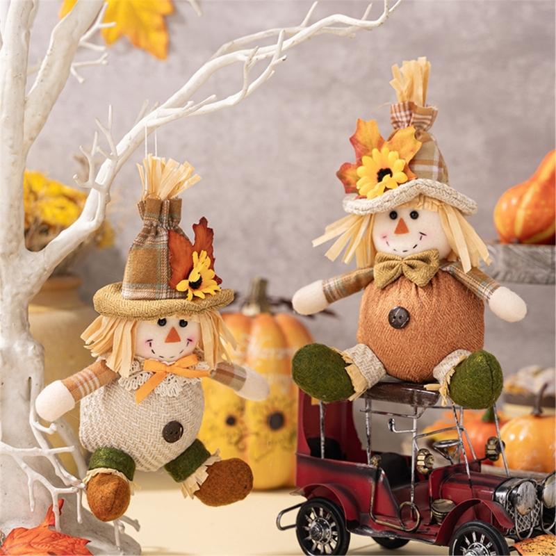 Handmade Scarecrows Sphere Hanging Decors Comfortable Straw Scarecrows Hanging Sphere for Seasonal Home Embellishment