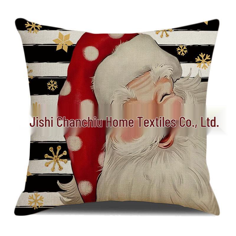 

Santa Claus Cartoon Print Christmas Linen Cushion Cover 45x45 cm