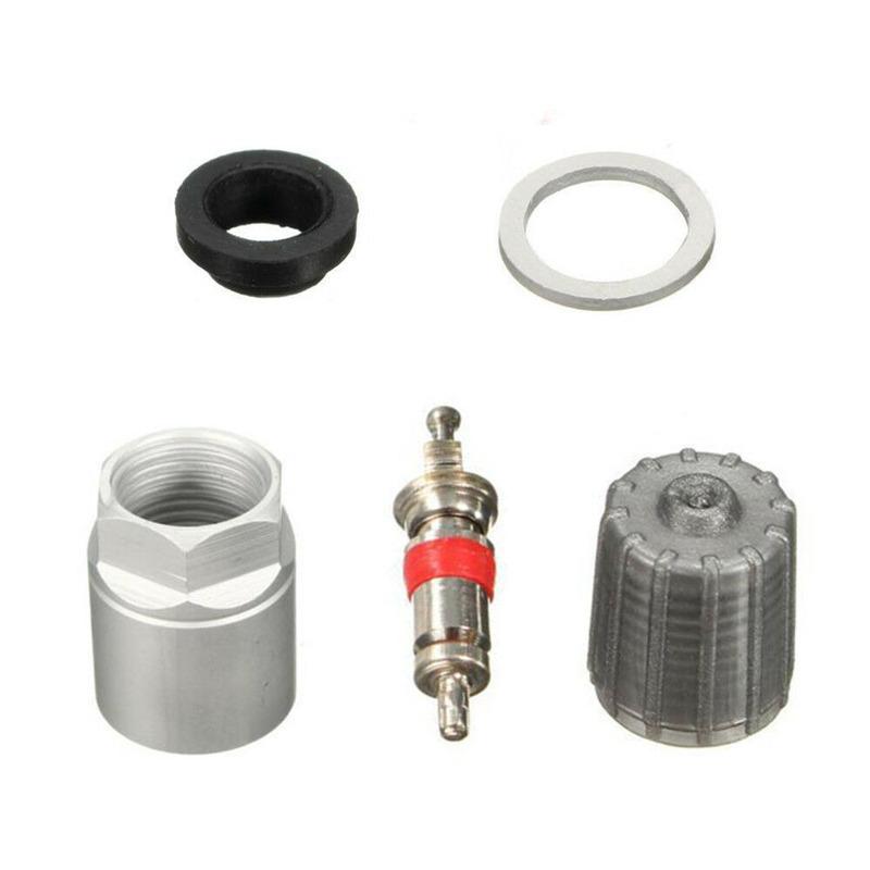 4 piezas TPMS Arandela de reparación de sensor de presión de neumáticos Tuerca Tapas de válvula Kit de servicio Aluminio Plateado para Toyota Gadget Accesorios para coche