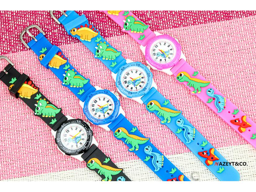 3D Cartoon Dinosaur Kids' Waterproof Quartz Watch - Boys & Girls Trendy Electronic Wristwatch