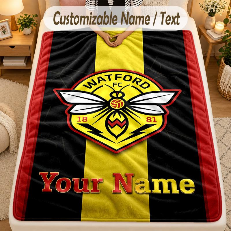 Flannel BlanketWatford FC Custom Name Text Personalized Soft Warm Throw Blanket Home Decor Gift
