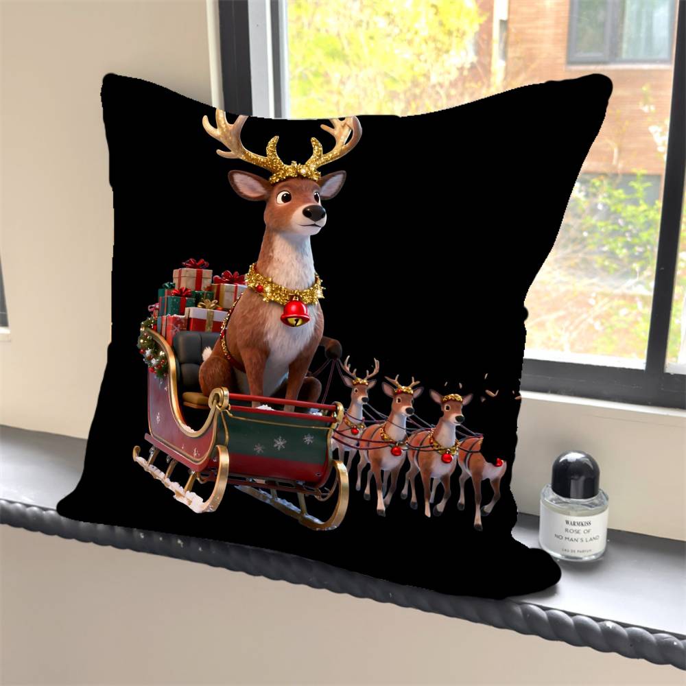 

1PC Christmas Cartoon cute Christmas Tree Reindeer Pillow Case Square Bedroom Sofa Leisure Comfort Cushion Car Home Decoration 12x12Inch