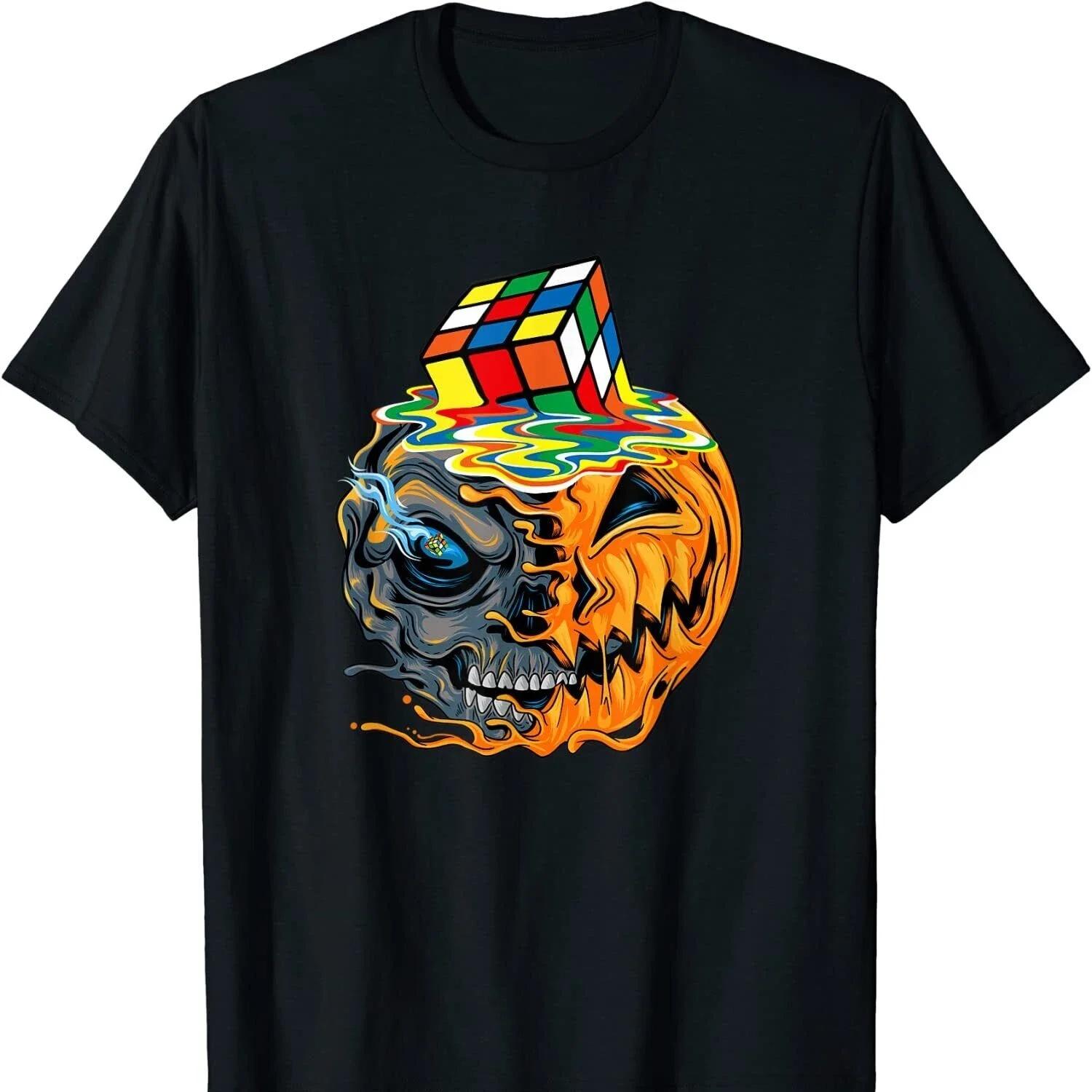 

Melting Rubik Melt Halloween Pumpkins Skull Funny Rubics Player T Shirt New 100% Cotton Short Sleeve O-Neck Casual Mens T-shirt S чёрный