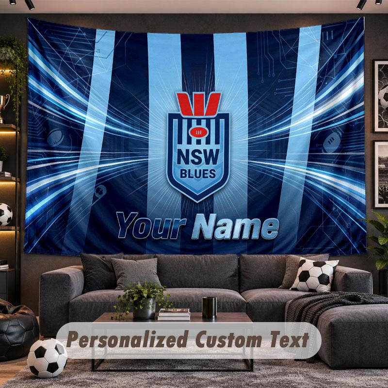 Wall Hanging Tapestry Custom NameNSW Blues Pattern Personalized Printed Fabric Wall Decor