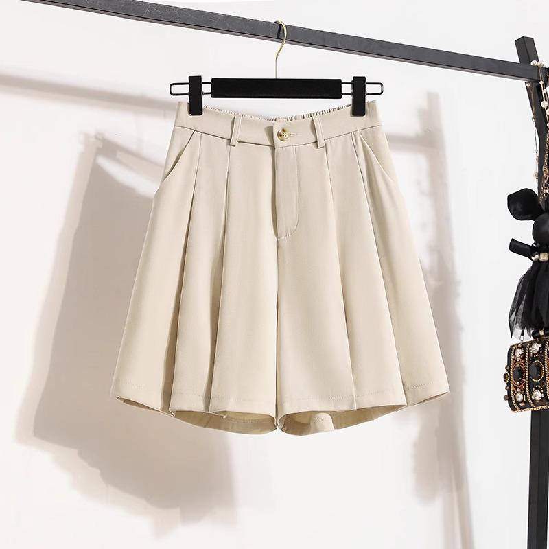 

Женские шорты больших размеров на осень 2024 с высокой талией, А-силуэта, с широкими штанинами X-Large абрикосовый