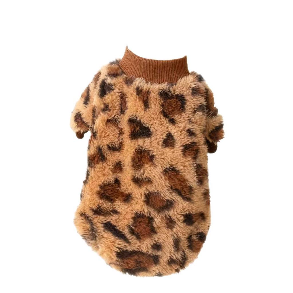 Leopard Print Fleece-Lined High Neck Vest for German Hairless Cats - Anti-Shedding and Cold Protection