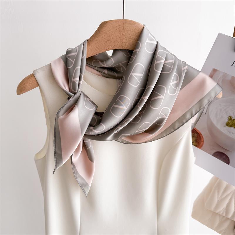 Elegant Spring Floral Silk-Blend Square Scarf - Headscarf & Neck Protection Neckerchief for Women