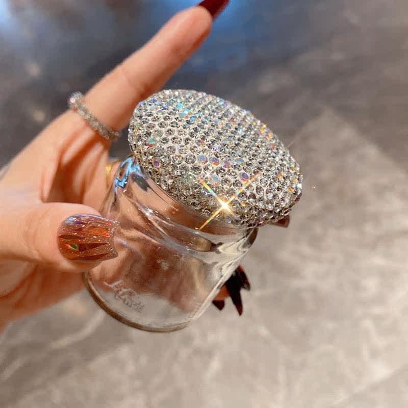 Diamond-Studded Gold Bean Storage Glass Bottle - Transparent, Mini, for Small Items, Sealed