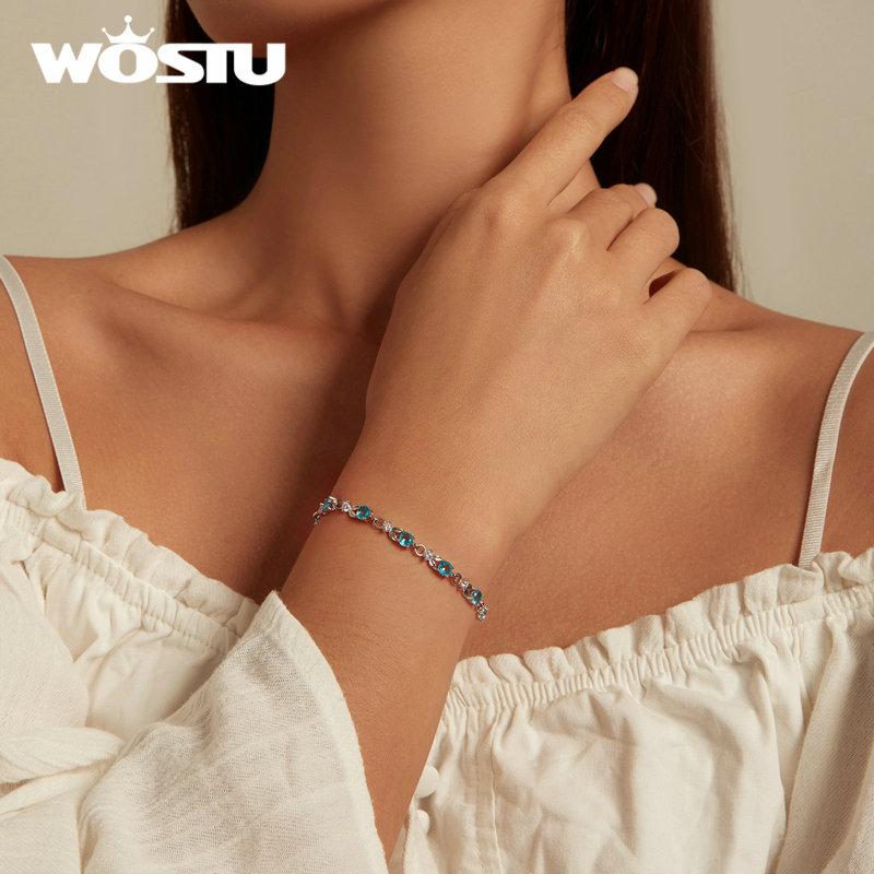 WOSTU Authentic Luxury Multi-color Zircon Bracelet Rose Gold Color Chain Link Bracelet for Women Birthday Crystal Jewelry
