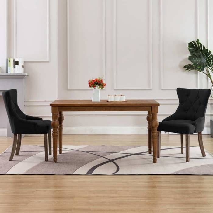 Chaises de salle à manger - VIDAXL - Noir Tissu - Bois massif - Design contemporain - Lot de 2