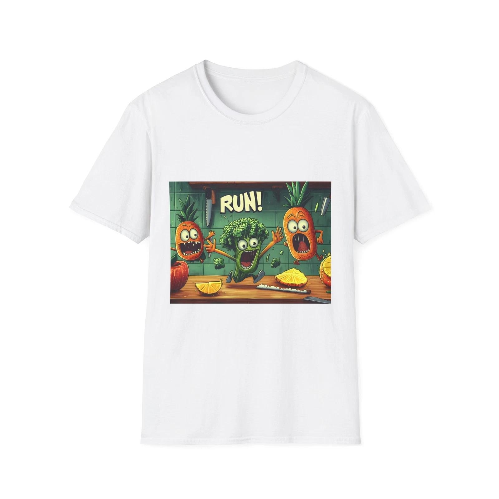 

Funny Vegetable Graphic T-Shirt, Run! Humor Tee, Gift for Foodies, Kitchen Lover L