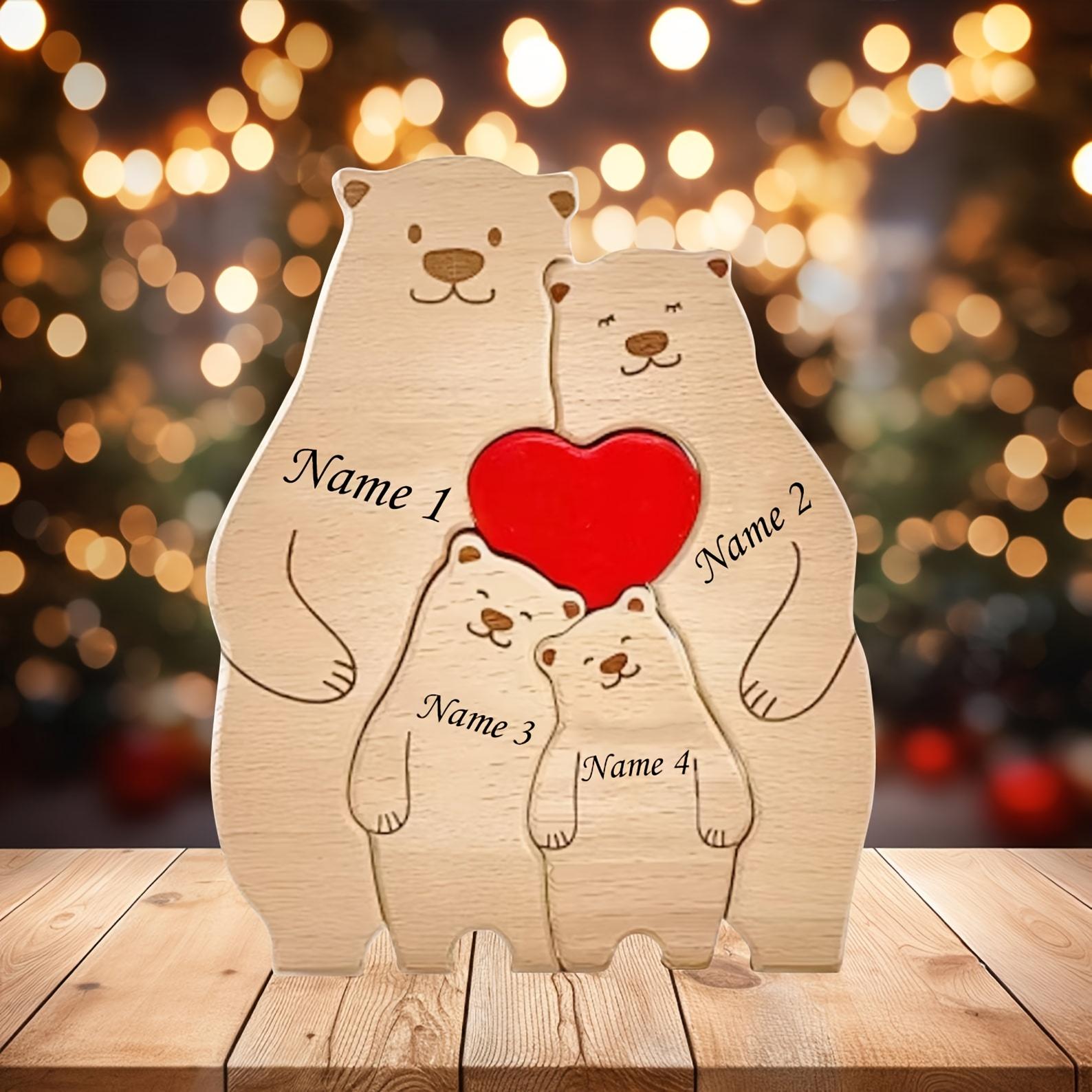 

Personalized Family Bear Puzzle Decor Custom Names Fits 2-6 Names Rustic Wooden Bears Seasonal Décor for Mother s & Father s Day
