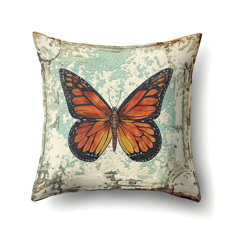 Polyester Pillowcase Peach Leather Velvet Decoration Printed Butterfly Pillowcase Waist Cushion Cover Car Cushion Head Cushion Cover