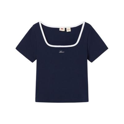 Levis Comfortable Simple Knit Casual Square Neck Short Sleeve T-Shirt Women Tops 0019T-0004