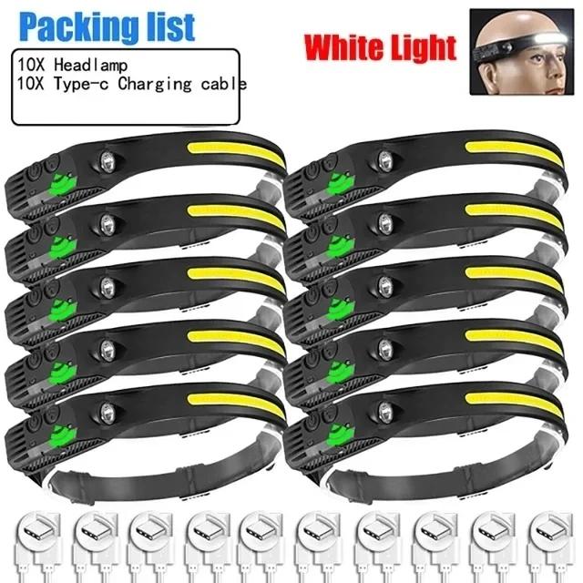 USB Rechargeable LED COB Sensor Headlamp White Light Head Torch Work Lamp Outdoor Waterproof Camping Fishing Lantern Headlight