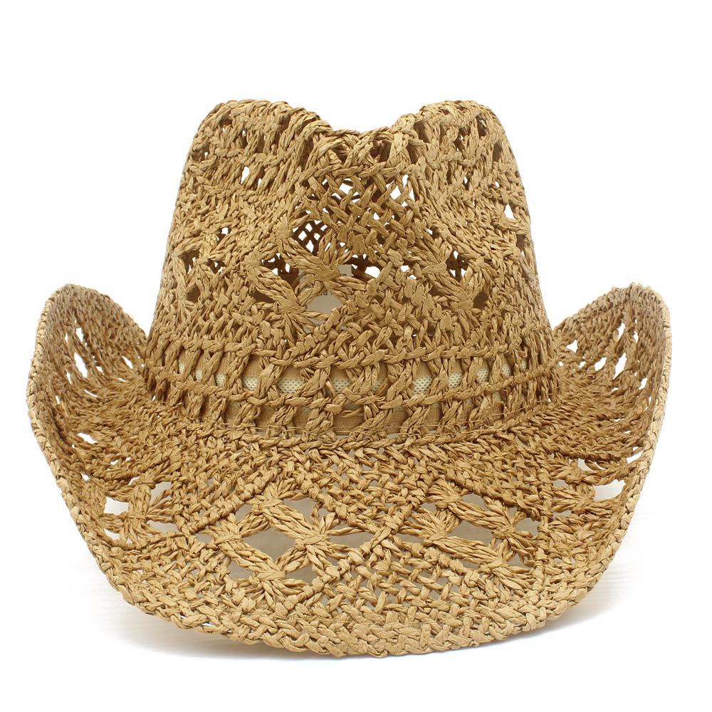 European and American Style Hand-woven Hollow Cowboy Hat Spring and Summer Girls Travel Sunshade Straw Hat Fashion Versatile Vacation Hat