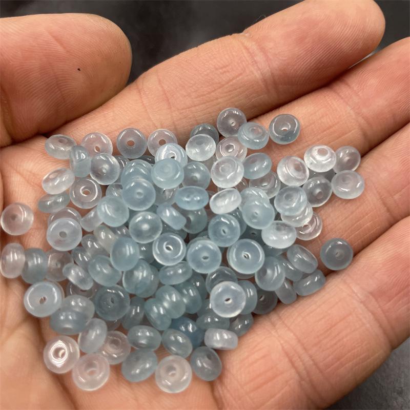Ice-Type Blue-Water Color Bashan Green Jade Spacer Beads - Small Size Peace Buckle Loose Beads