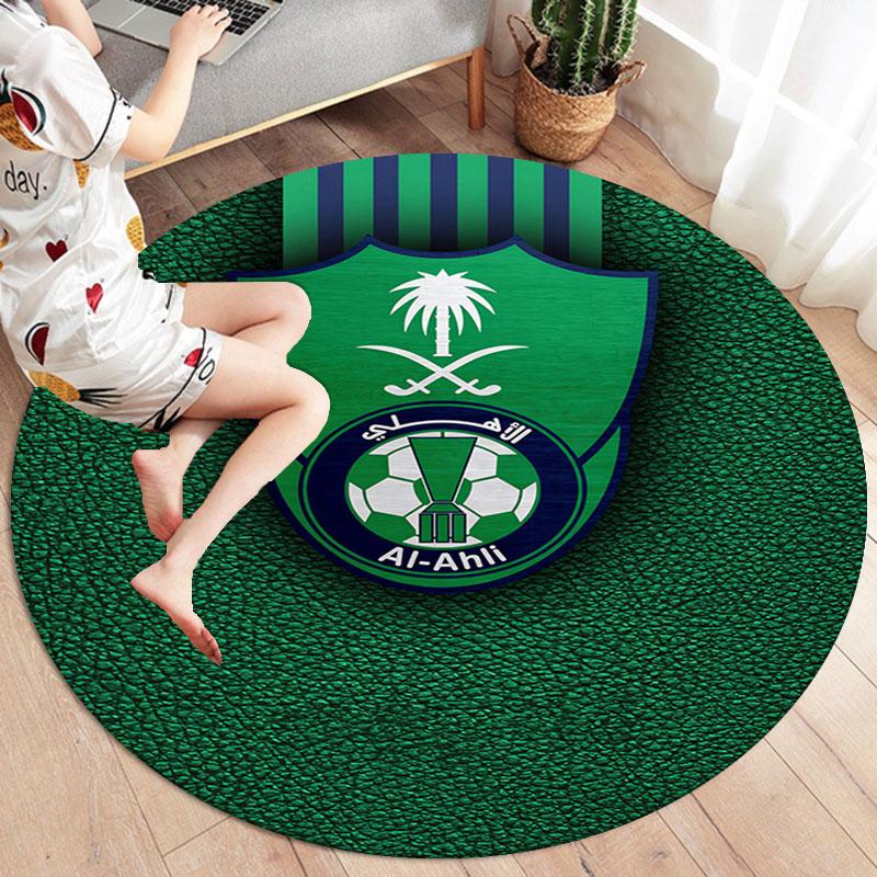 Al-Ahli Saudi FC Round Area Rug,Carpet Rug for Living Room Bedroom Sofa Playroom Decor,Non-slip Floor Mat