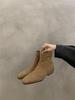 Sheepskin Version~ French Thick Heel Thin Boots Women's Shoes 2025 New Velvet Bare Boots Retro Suede Korean Small Short Boots