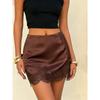 Satin Lace Patchwork Mini Skirt, High Waist Slim A-Line Skirt, Silky Glossy Side Zipper Short Skirt for Spring Summer Pure Y2K Daily Party Outfits