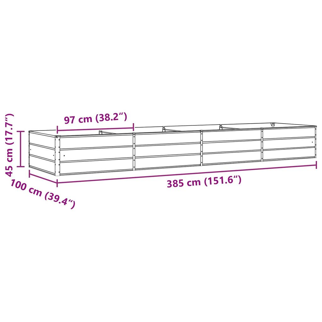 Planter Light Grey 385 X 100 X 45 Cm Galvanized Steel