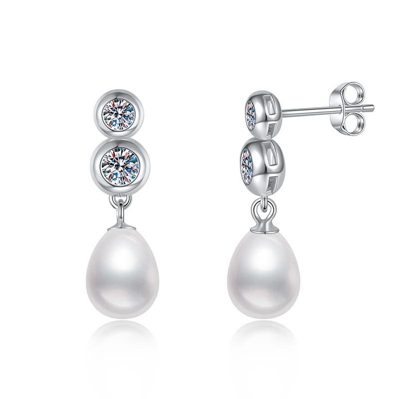 Sterling Moissanite Freshwater Pearl Earrings Women Geometric XOXO Design Elegant Everyday Studs 925 Sterling Silver