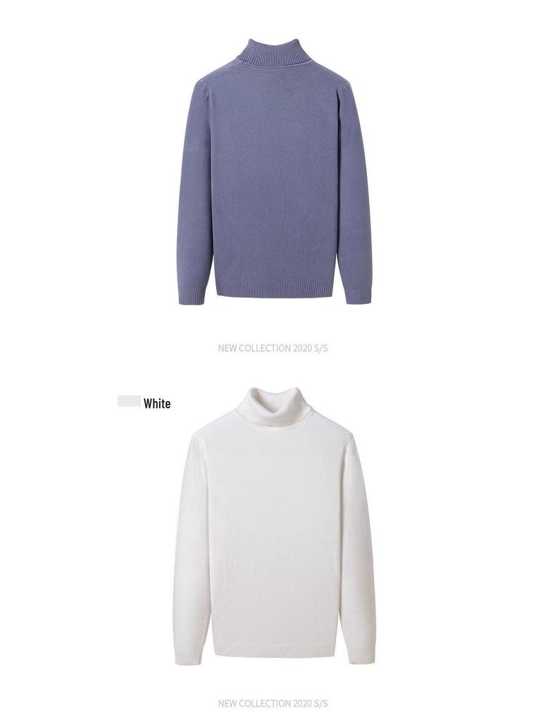 Men's Ribbed Wool High-Neck Sweater with Fleece, Warm Knitted Long Collar for Autumn and Winter