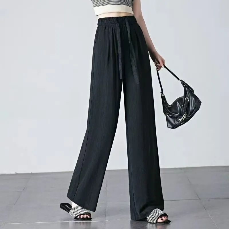 Wide leg pants women's spring summer 1116 new high waist drape thin lazy casual straight texture mopping pants