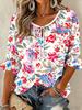 Women's Shirt with Vintage Floral Print, Trendy Everyday Style Short-sleeved Top