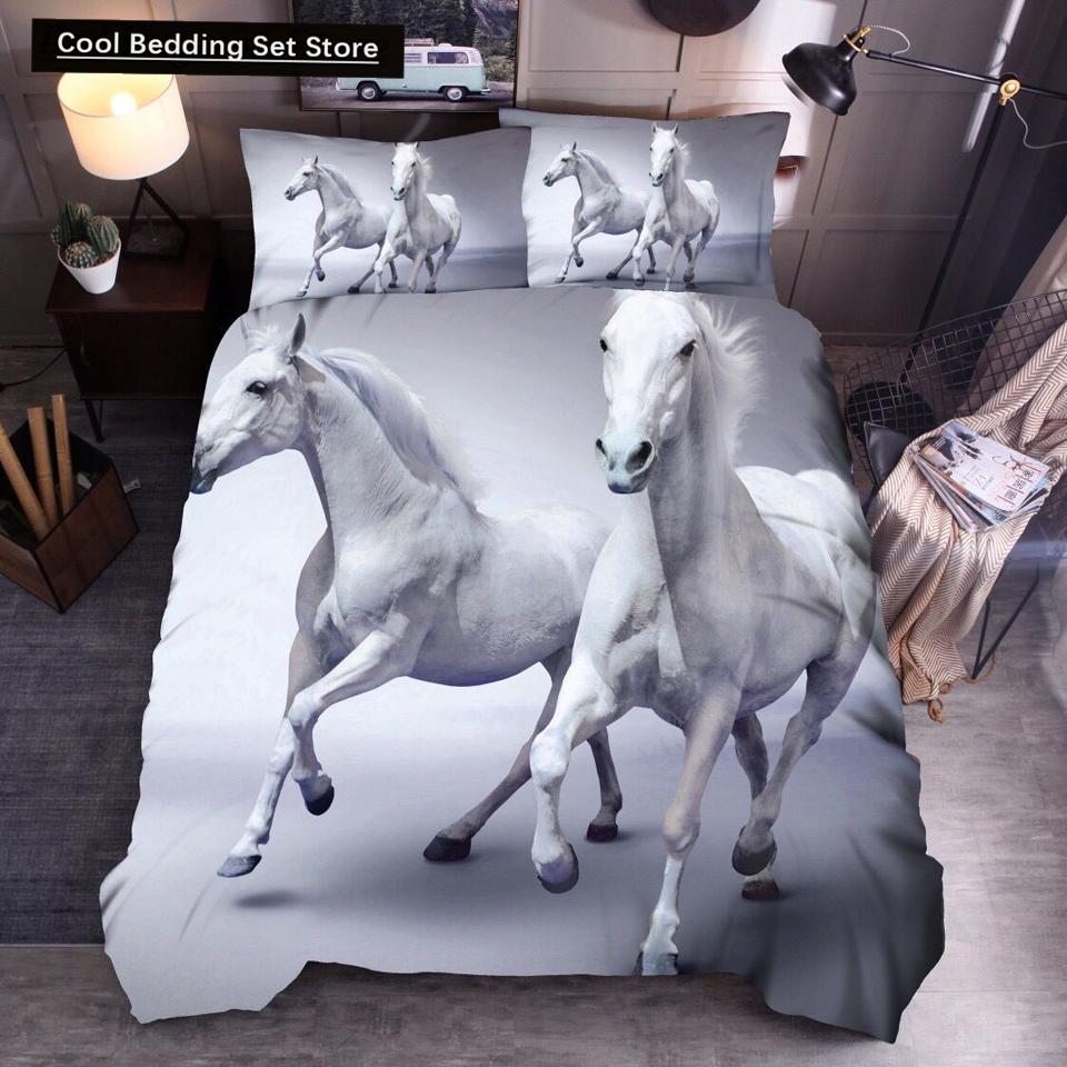 3D Horse Printing Duvet Cover Animal Bedding Set Twin Full Double Queen King Size for Kids Men Black Soft Quilt Cover Pillowcase