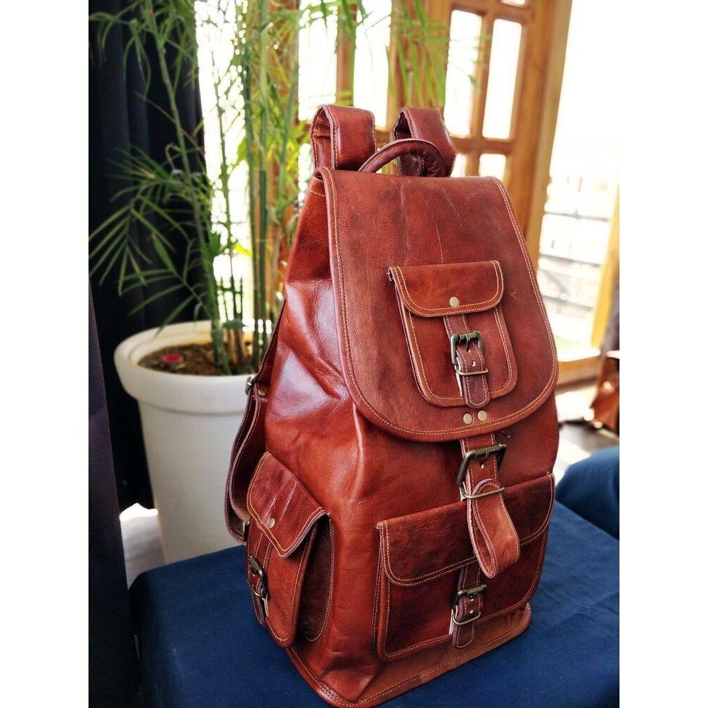 Men's New Genuine Leather Rucksack Vintage Goat Shoulder Travel Bag