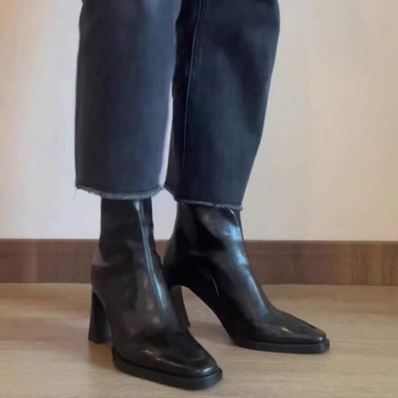 Fashion 2025 New Vintage High Heel Women Ankle Boots Fashion Square Toe Short Booties Autumn Winter Ladies Shoes Botas Mujer
