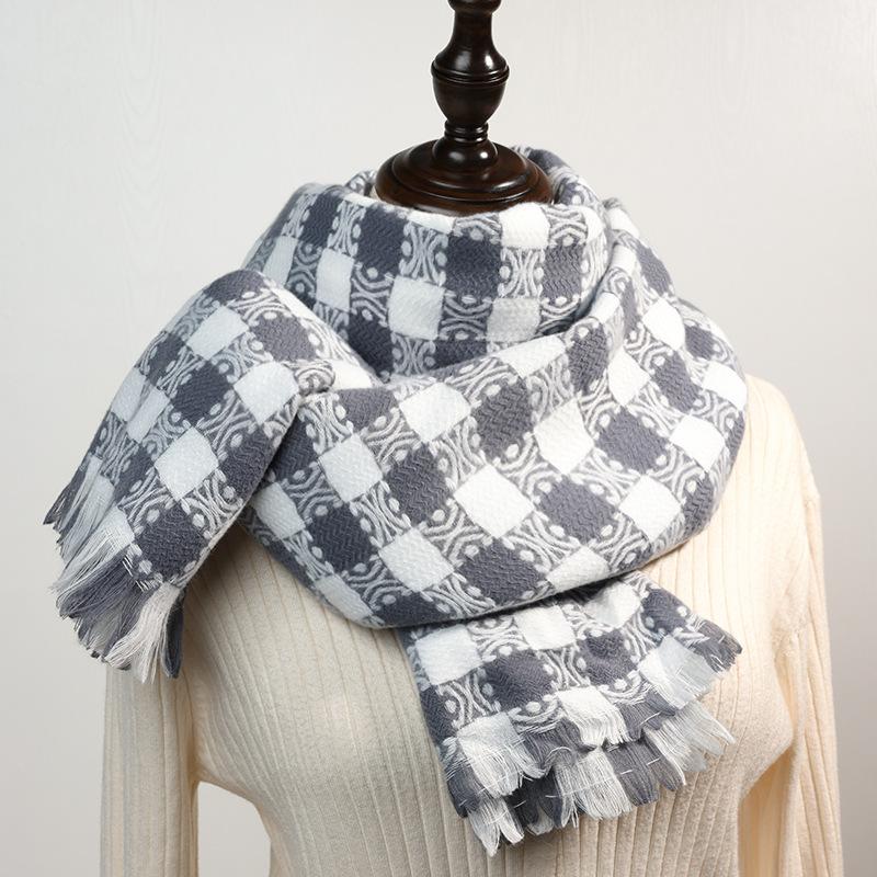 

Checkerboard scarf women s sweet medium and long warm shawl 2025 new autumn and winter imitation cashmere scarf