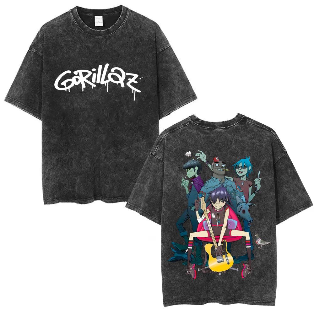Washed Vintage Rock Band Gorillaz The Now Now Album Graphic Tshirts Men Women Clothing Hip Hop Punk Oversized Crewneck T Shirts