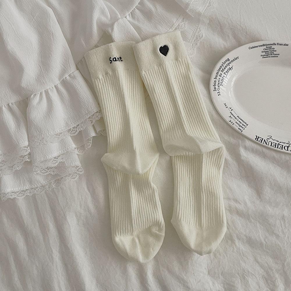 Korean Love Ab Embroidery Socks Heel Letter Cotton Stockings Internet Celebrity Explosion Micro-Pressure Tube Stacking Socks One size fits all молочный белый