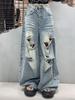 Women Straight Leg Denim Jeans Casual Solid Color Cotton Blend High Waist Daily Streetwear Long Pants
