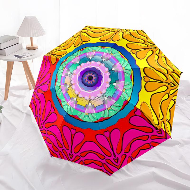 1pc Kaleidoscope Pattern Automatic Folding Umbrella - Portable Collapsible Design, 8-Rib Iron Frame, Durable Fabric yy251125189
