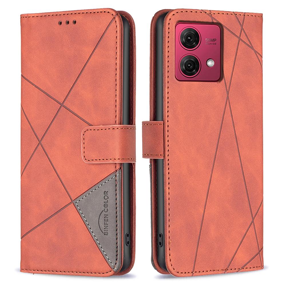 

BINFEN COLOR For Motorola Moto G84 5G Phone Cases Wallet Stand Geometry Imprinted Leather Cover Brown
