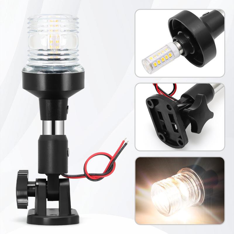 1pc Navigation Light 360 Degree White LED Fold Down Stern Lights Anchor Lights for Pontoons / Fishing Boats 6Inch 9 Inch 12 Inch