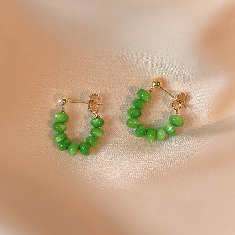 Retro Light Luxury Green Opal Earrings for Women Niche Design High-end Dangle Earring  Korean Elegant Fashion Jewelry