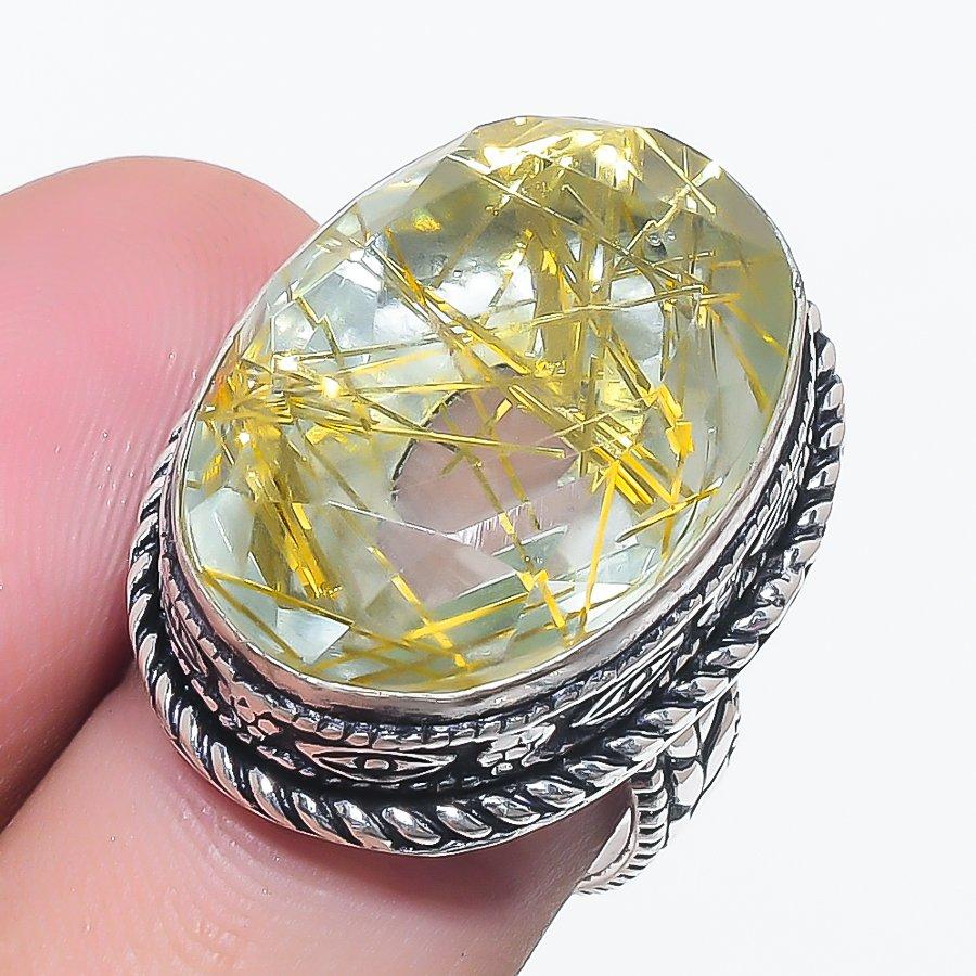 

Натуральный камень Золотистый Рутил Ювелирное изделие из серебра 925 пробы Кольцо Размер 6 f6s52