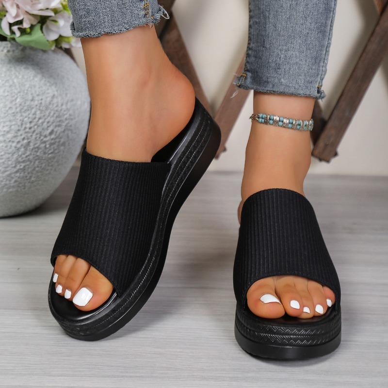 Women's Summer Thick-Soled Platform Slide Sandals, Fabric Upper Casual Footwear.