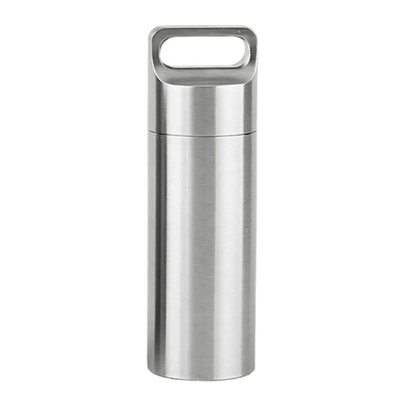 Kleiner Schlüsselanhänger Pillenhalter Kleines wasserdichtes Edelstahlgehäuse zur Organisation von Campingausrüstung und Notfallwerkzeug S