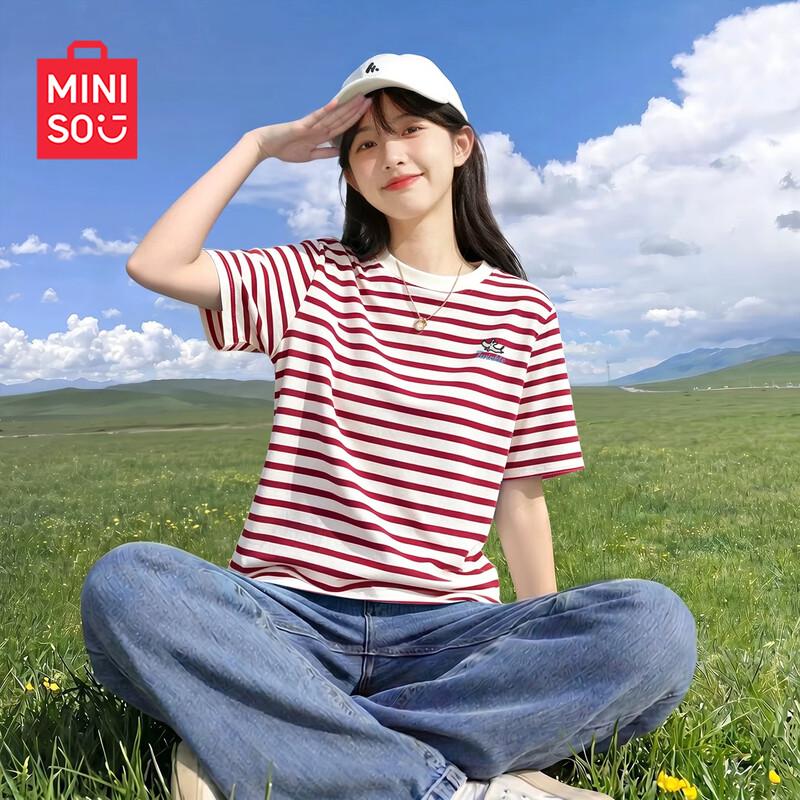 

MINISO Women s Cotton Striped T-Shirt S