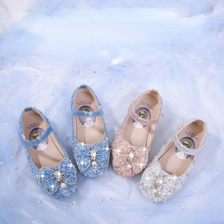 Mädchen Kristallschuhe Kinder Kleiderschuhe Kinder Ballerinas Schuhe für Hochzeitsfeier Strass Mode Prinzessin mit Schleife Glitzernd