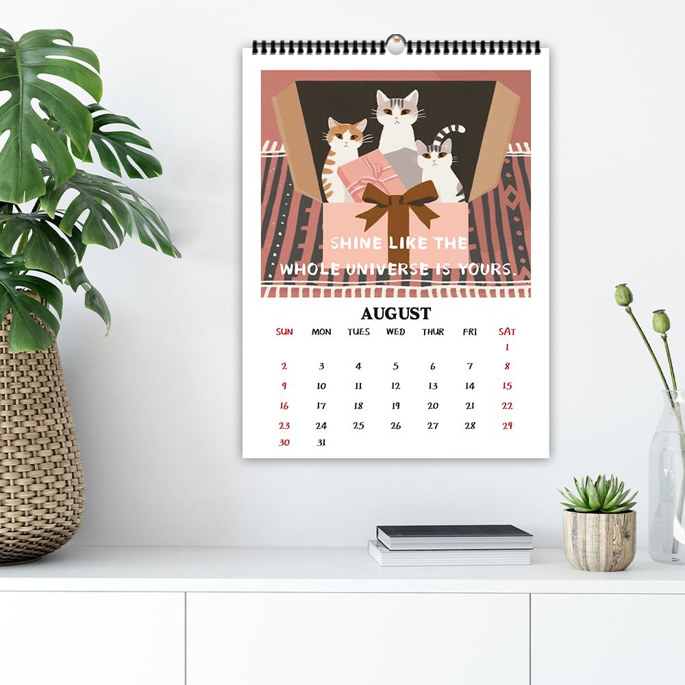 1pc, Oversized Cartoon Cat Calendar - Pet Cat, 12 Different Designs, Wall Calendar, Birthday, Christmas, New Year Gift