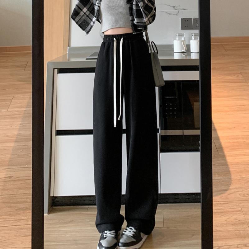 

Женские повседневные брюки оверсайз с высокой талией, утягивающие свободные корейские версии, прямые спортивные штаны, женские винтажные мешковатые спортивные штаны Y2k L чёрный